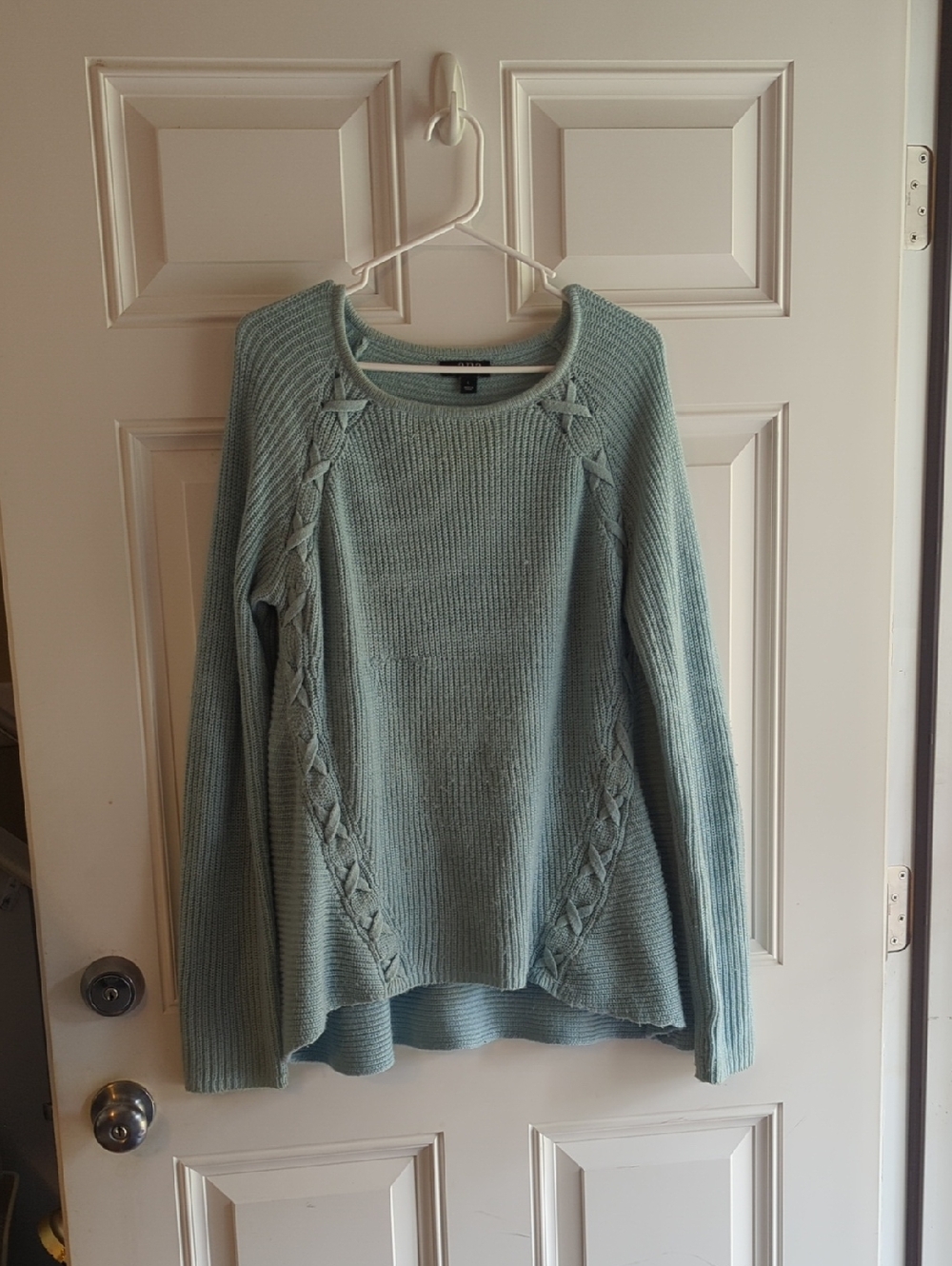 a.n.a Light Aqua Cable-Trim Crewneck Sweater